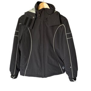 Limelight Jacket Womens Size Small Black Ski Hooded Full Zip White Piping Retro